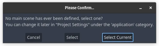 Godot warning no main scene has been selected